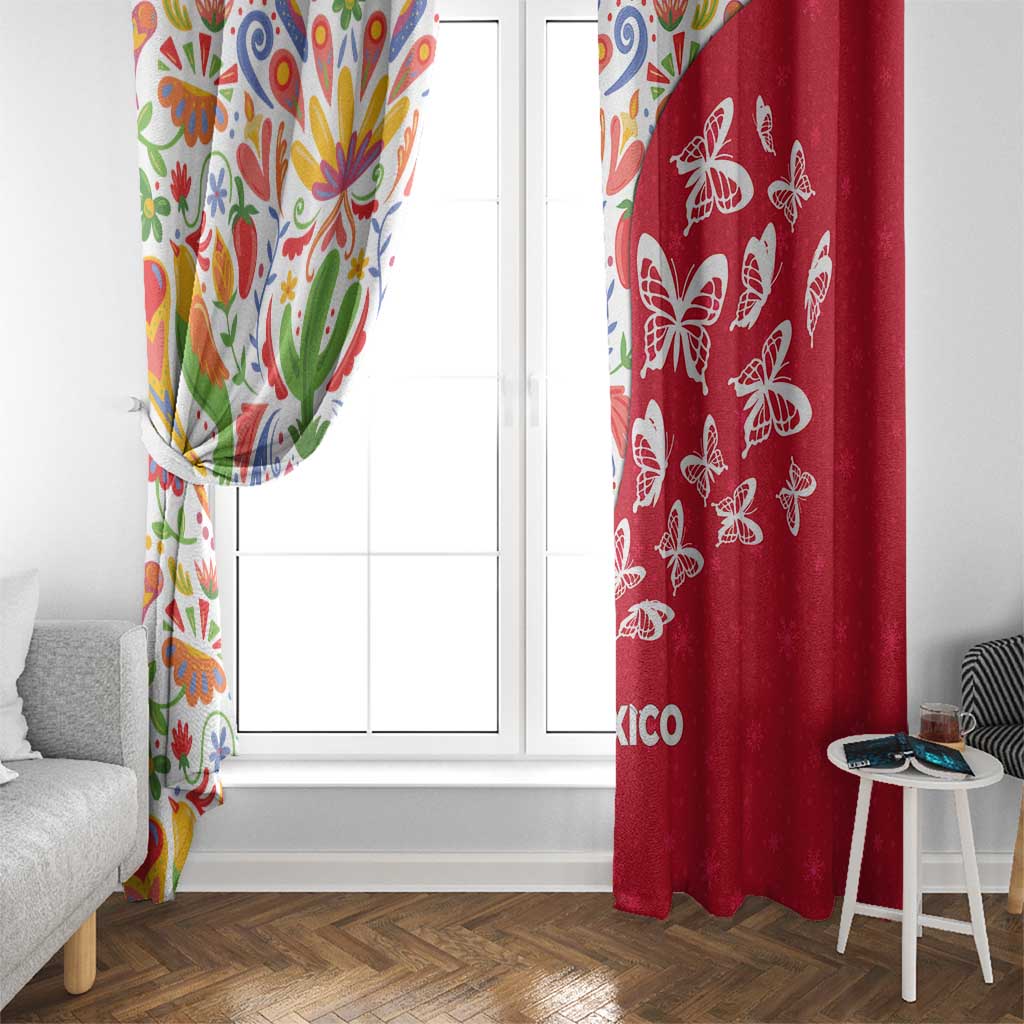 Mexico Christmas Window Curtain with Butterfly Cactus and Colorful Floral Folk Art - Wonder Print Shop