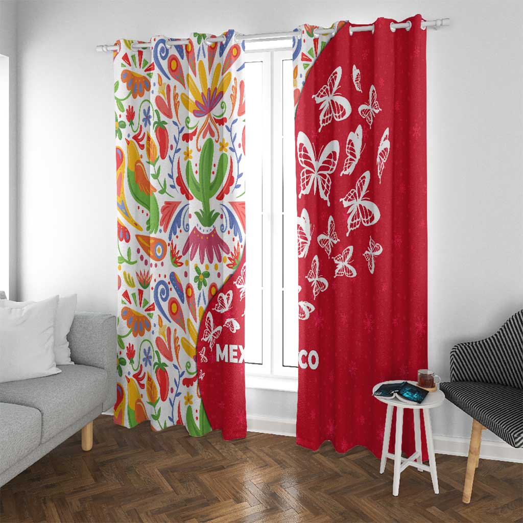 Mexico Christmas Window Curtain with Butterfly Cactus and Colorful Floral Folk Art - Wonder Print Shop