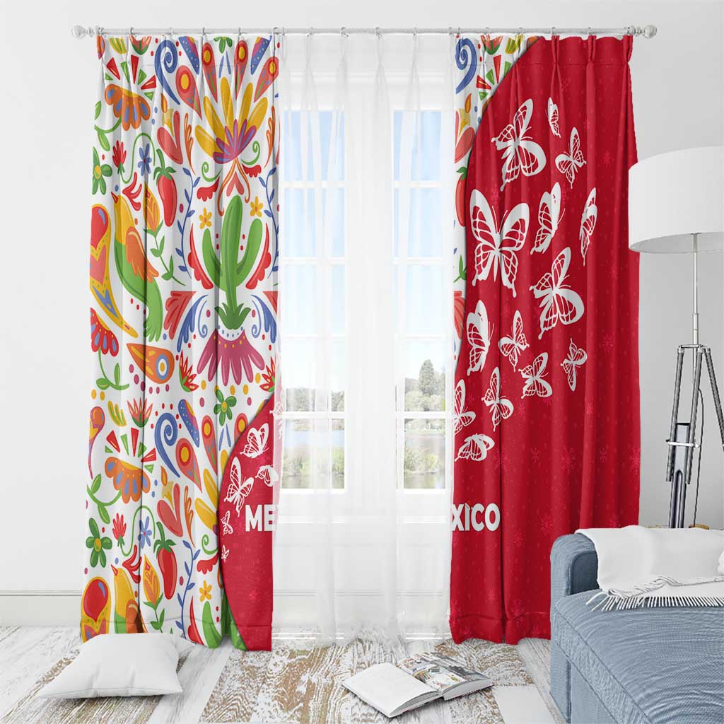 Mexico Christmas Window Curtain with Butterfly Cactus and Colorful Floral Folk Art - Wonder Print Shop