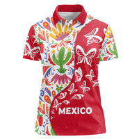 Mexico Christmas Women Polo Shirt with Butterfly Cactus and Colorful Floral Folk Art - Wonder Print Shop