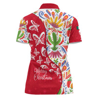 Mexico Christmas Women Polo Shirt with Butterfly Cactus and Colorful Floral Folk Art - Wonder Print Shop