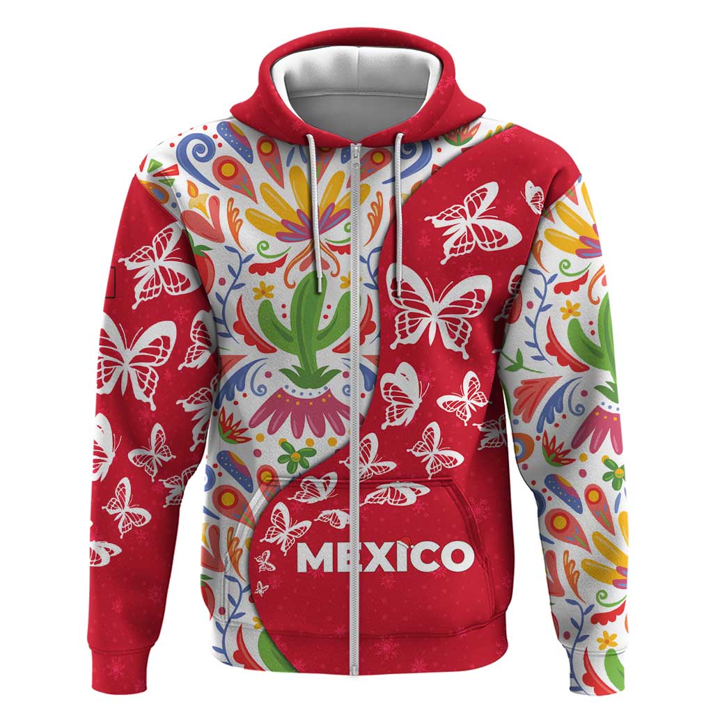 Mexico Christmas Zip Hoodie with Butterfly Cactus and Colorful Floral Folk Art - Wonder Print Shop