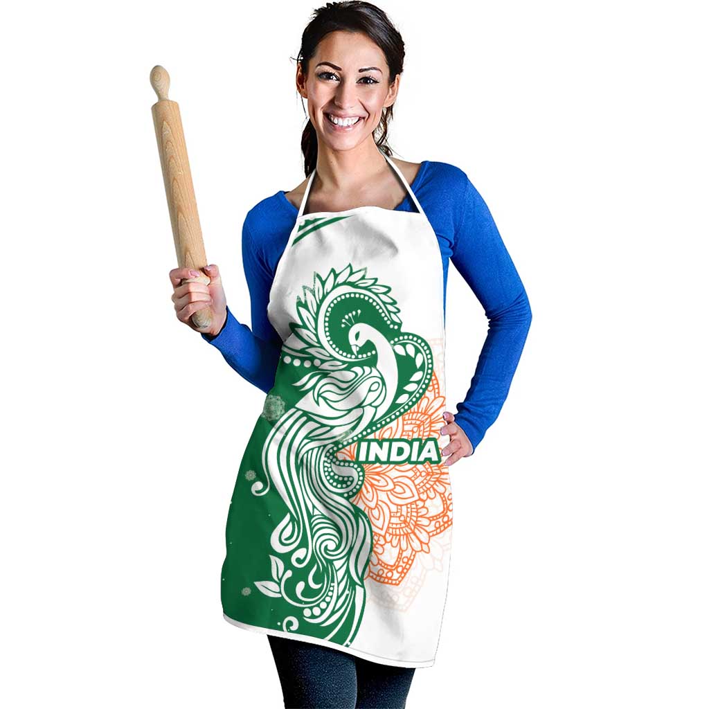 India Christmas Apron with Peacock Mandala Pattern and Tricolor Design - Wonder Print Shop