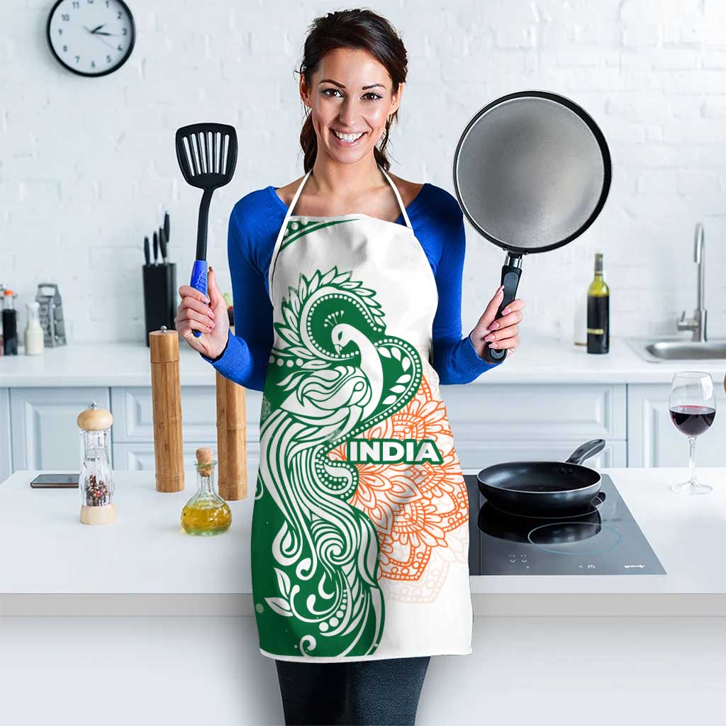 India Christmas Apron with Peacock Mandala Pattern and Tricolor Design - Wonder Print Shop