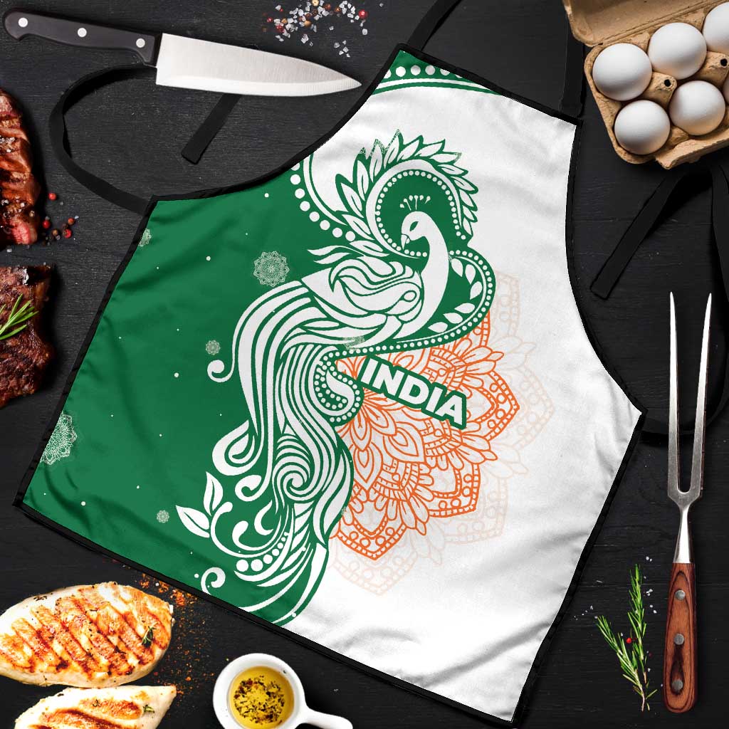 India Christmas Apron with Peacock Mandala Pattern and Tricolor Design - Wonder Print Shop