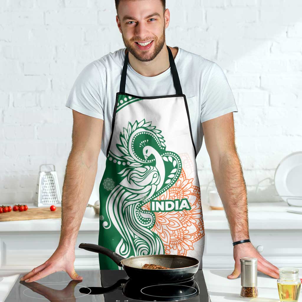 India Christmas Apron with Peacock Mandala Pattern and Tricolor Design - Wonder Print Shop