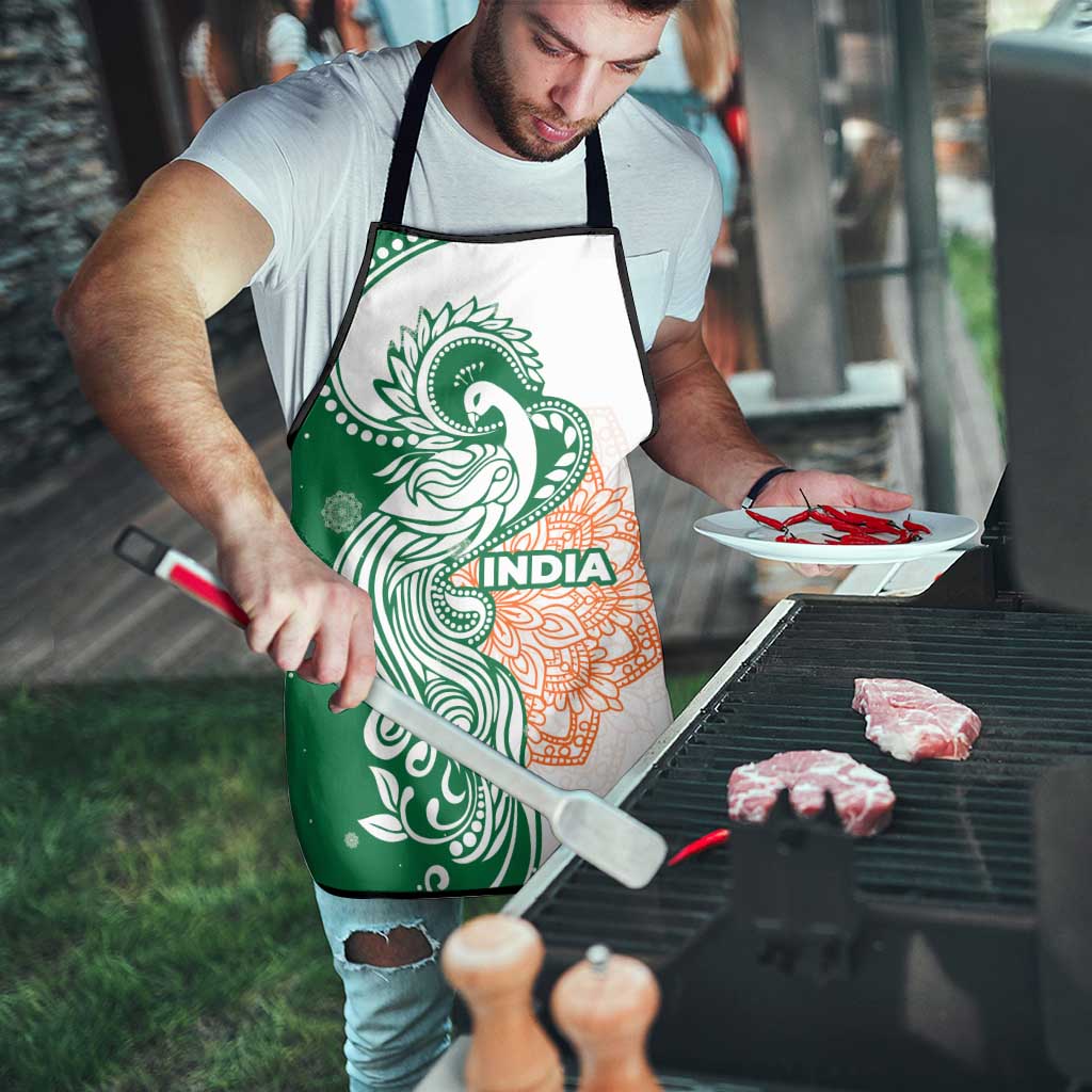 India Christmas Apron with Peacock Mandala Pattern and Tricolor Design - Wonder Print Shop