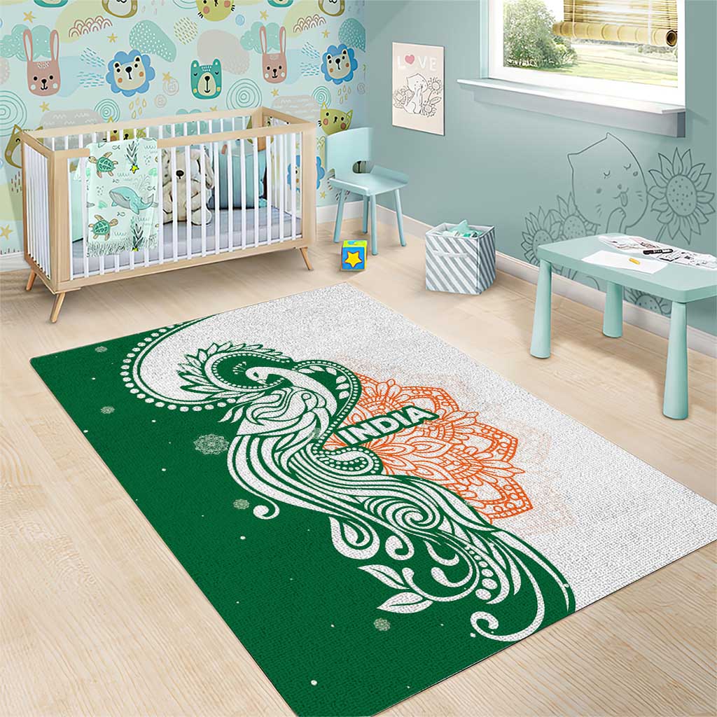 India Christmas Area Rug with Peacock Mandala Pattern and Tricolor Design - Wonder Print Shop