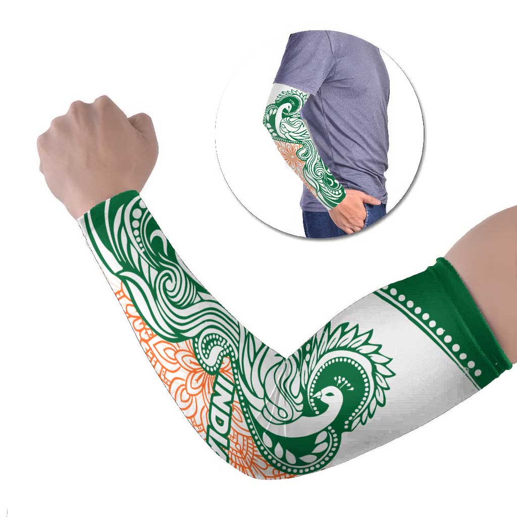 India Christmas Arm Sleeves with Peacock Mandala Pattern and Tricolor Design - Wonder Print Shop