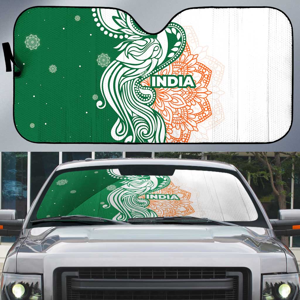 India Christmas Auto Sun Shade with Peacock Mandala Pattern and Tricolor Design - Wonder Print Shop