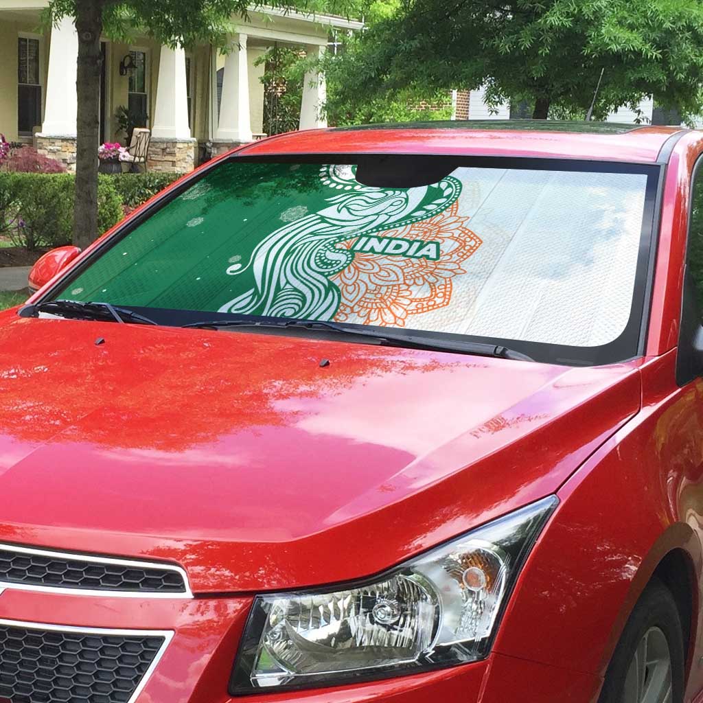 India Christmas Auto Sun Shade with Peacock Mandala Pattern and Tricolor Design - Wonder Print Shop