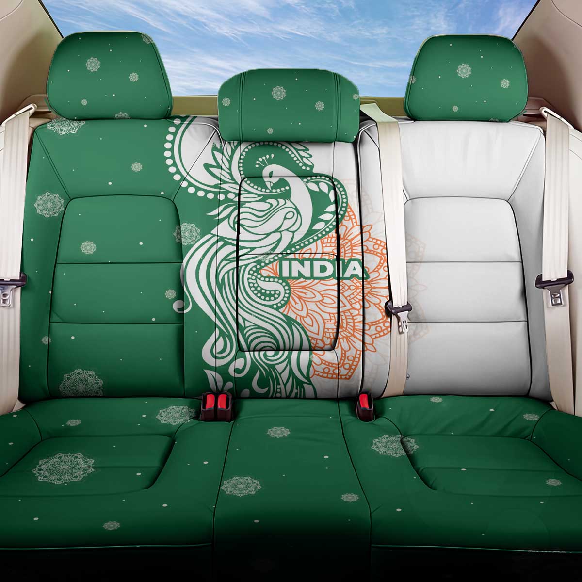 India Christmas Back Car Seat Cover with Peacock Mandala Pattern and Tricolor Design - Wonder Print Shop