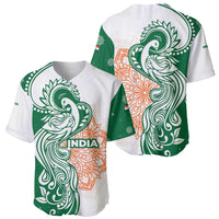 India Christmas Baseball Jersey with Peacock Mandala Pattern and Tricolor Design - Wonder Print Shop
