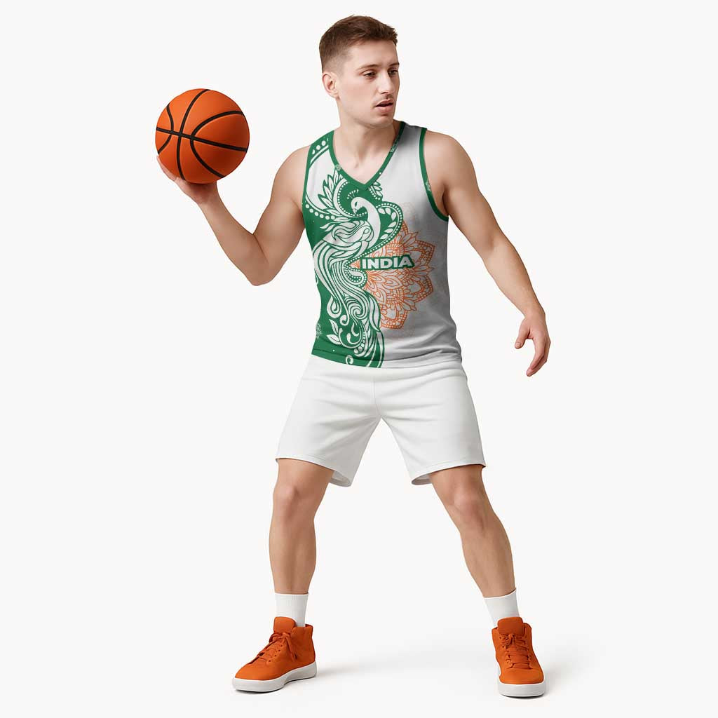 India Christmas Basketball Jersey with Peacock Mandala Pattern and Tricolor Design - Wonder Print Shop
