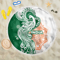 India Christmas Beach Blanket with Peacock Mandala Pattern and Tricolor Design - Wonder Print Shop
