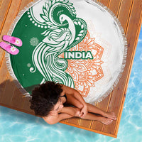 India Christmas Beach Blanket with Peacock Mandala Pattern and Tricolor Design - Wonder Print Shop
