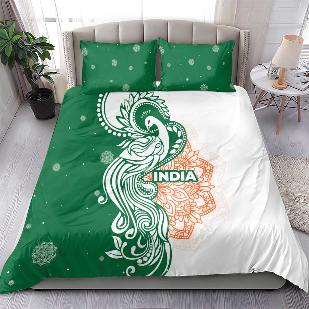 India Christmas Bedding Set with Peacock Mandala Pattern and Tricolor Design - Wonder Print Shop