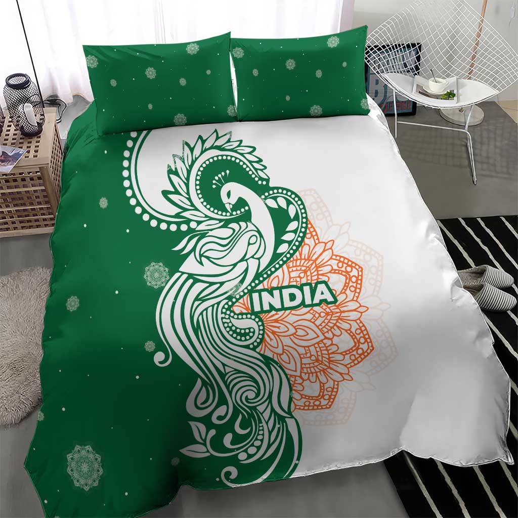 India Christmas Bedding Set with Peacock Mandala Pattern and Tricolor Design - Wonder Print Shop
