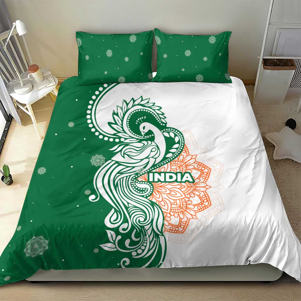 India Christmas Bedding Set with Peacock Mandala Pattern and Tricolor Design - Wonder Print Shop