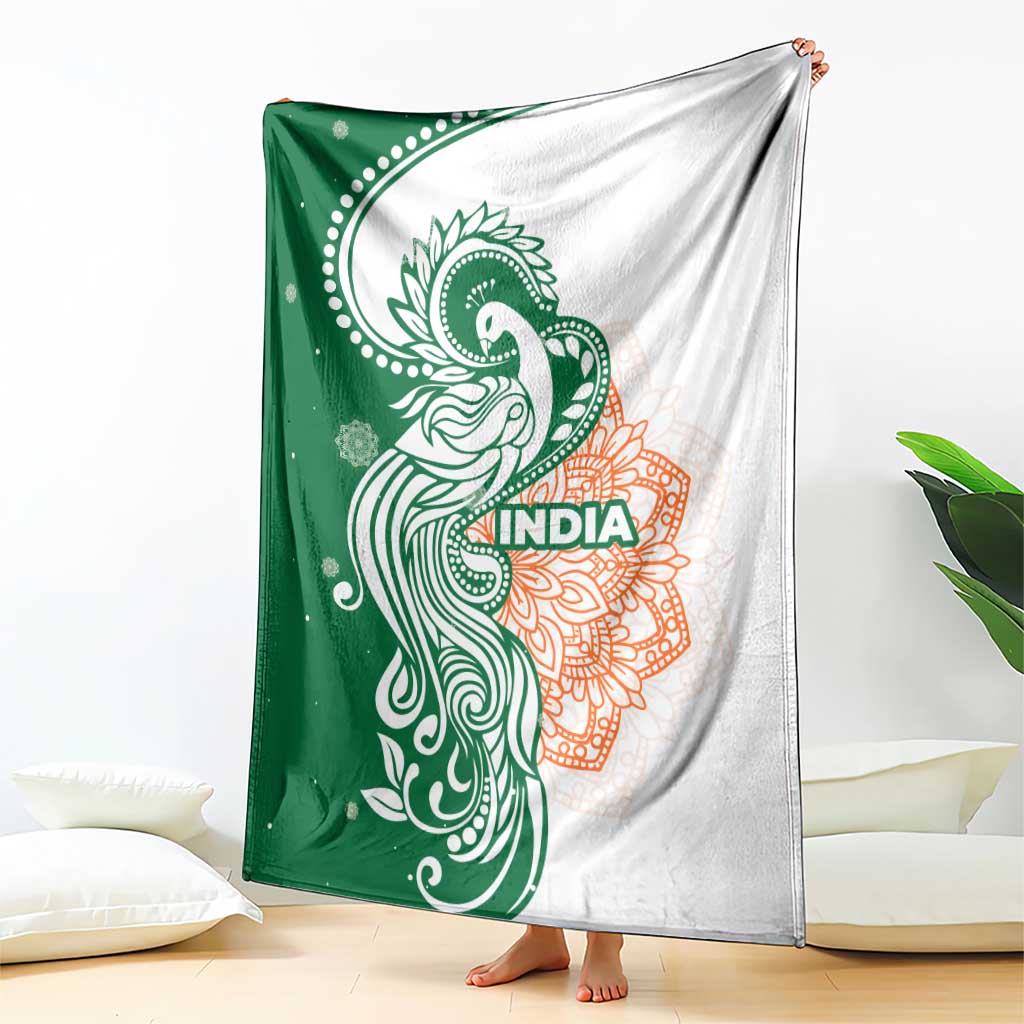 India Christmas Blanket with Peacock Mandala Pattern and Tricolor Design - Wonder Print Shop