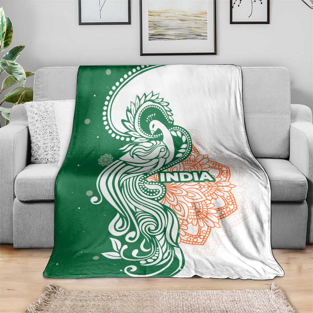 India Christmas Blanket with Peacock Mandala Pattern and Tricolor Design - Wonder Print Shop