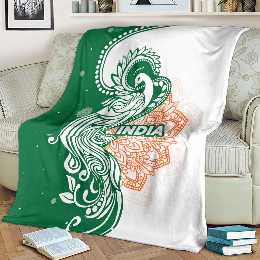 India Christmas Blanket with Peacock Mandala Pattern and Tricolor Design - Wonder Print Shop