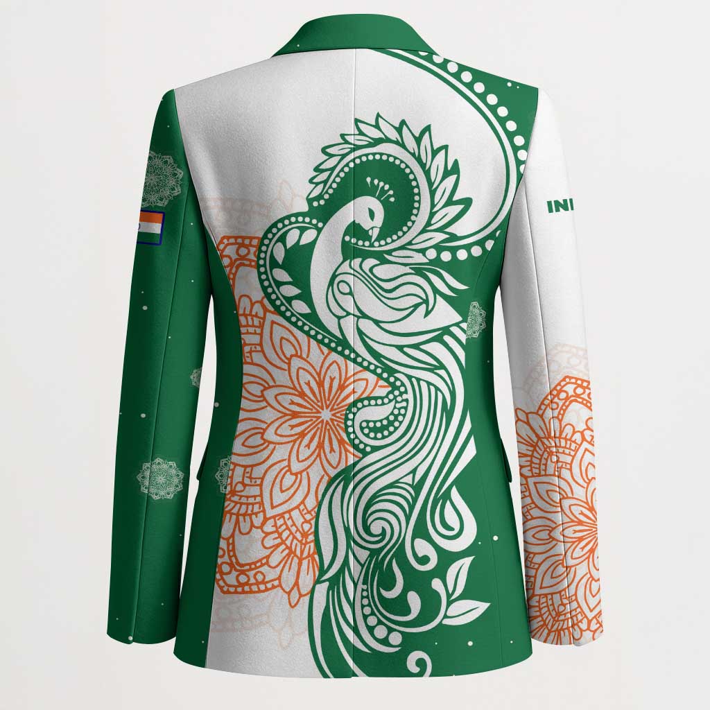 India Christmas Blazer with Peacock Mandala Pattern and Tricolor Design - Wonder Print Shop