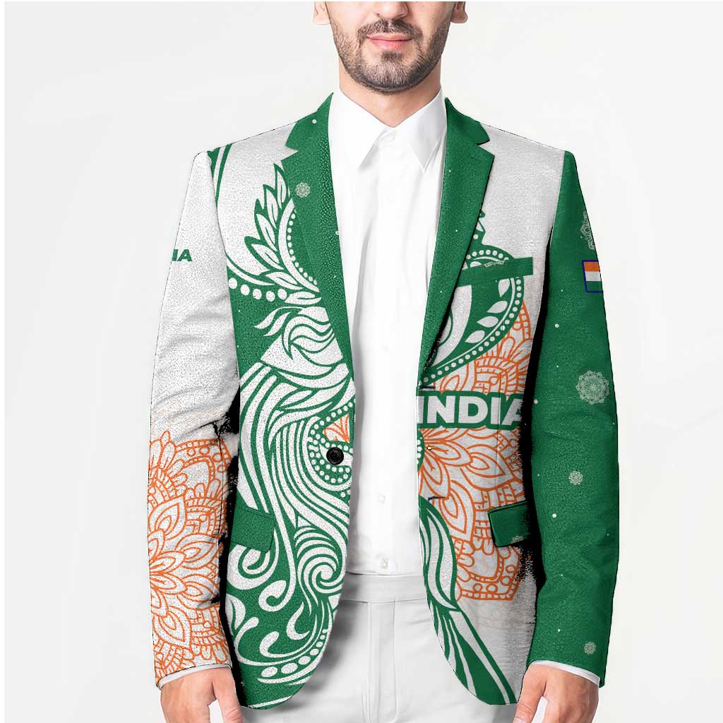 India Christmas Blazer with Peacock Mandala Pattern and Tricolor Design - Wonder Print Shop