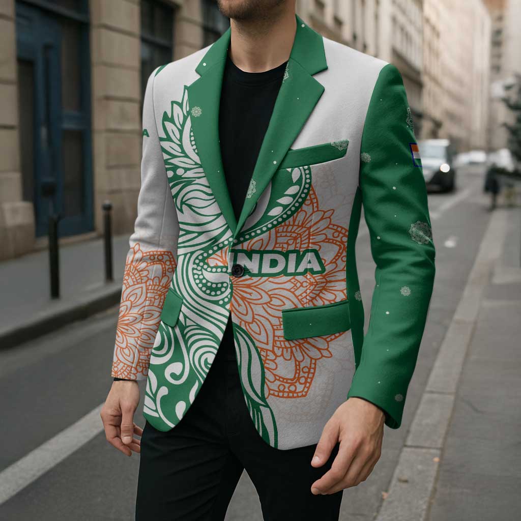 India Christmas Blazer with Peacock Mandala Pattern and Tricolor Design - Wonder Print Shop