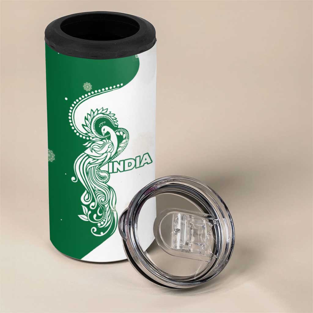 India Christmas 4 in 1 Can Cooler Tumbler with Peacock Mandala Pattern and Tricolor Design - Wonder Print Shop