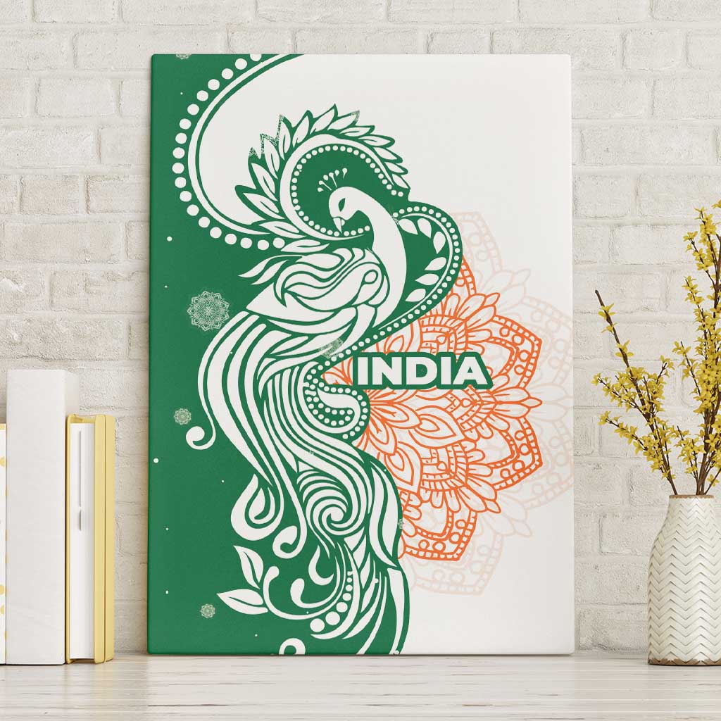 India Christmas Canvas Wall Art with Peacock Mandala Pattern and Tricolor Design - Wonder Print Shop