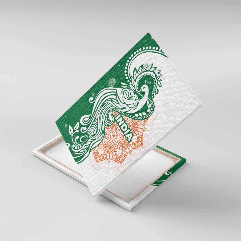 India Christmas Canvas Wall Art with Peacock Mandala Pattern and Tricolor Design - Wonder Print Shop