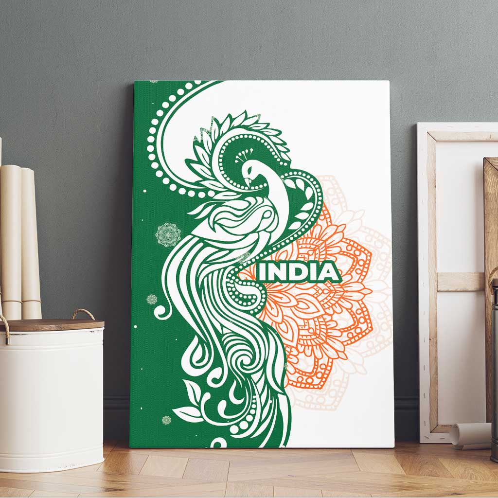 India Christmas Canvas Wall Art with Peacock Mandala Pattern and Tricolor Design - Wonder Print Shop