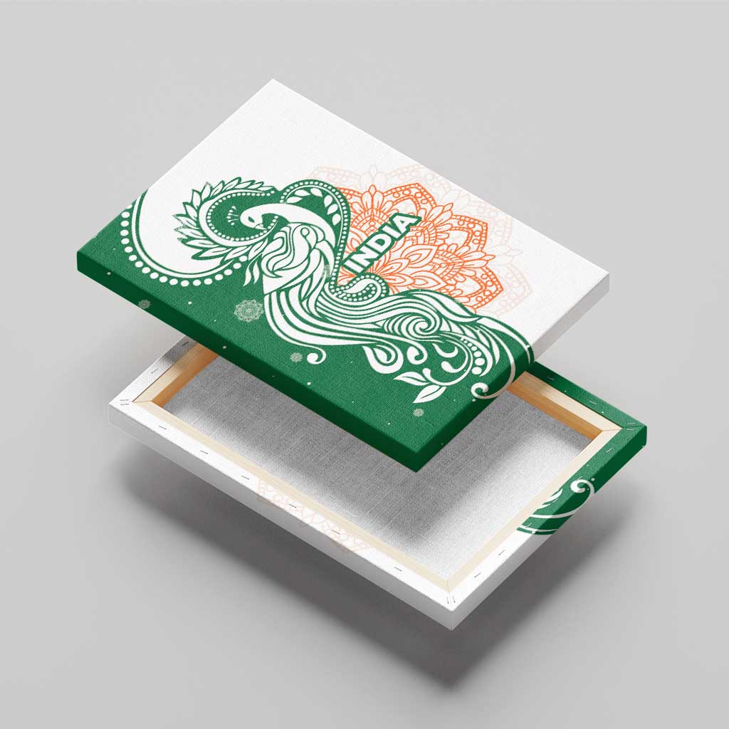 India Christmas Canvas Wall Art with Peacock Mandala Pattern and Tricolor Design - Wonder Print Shop