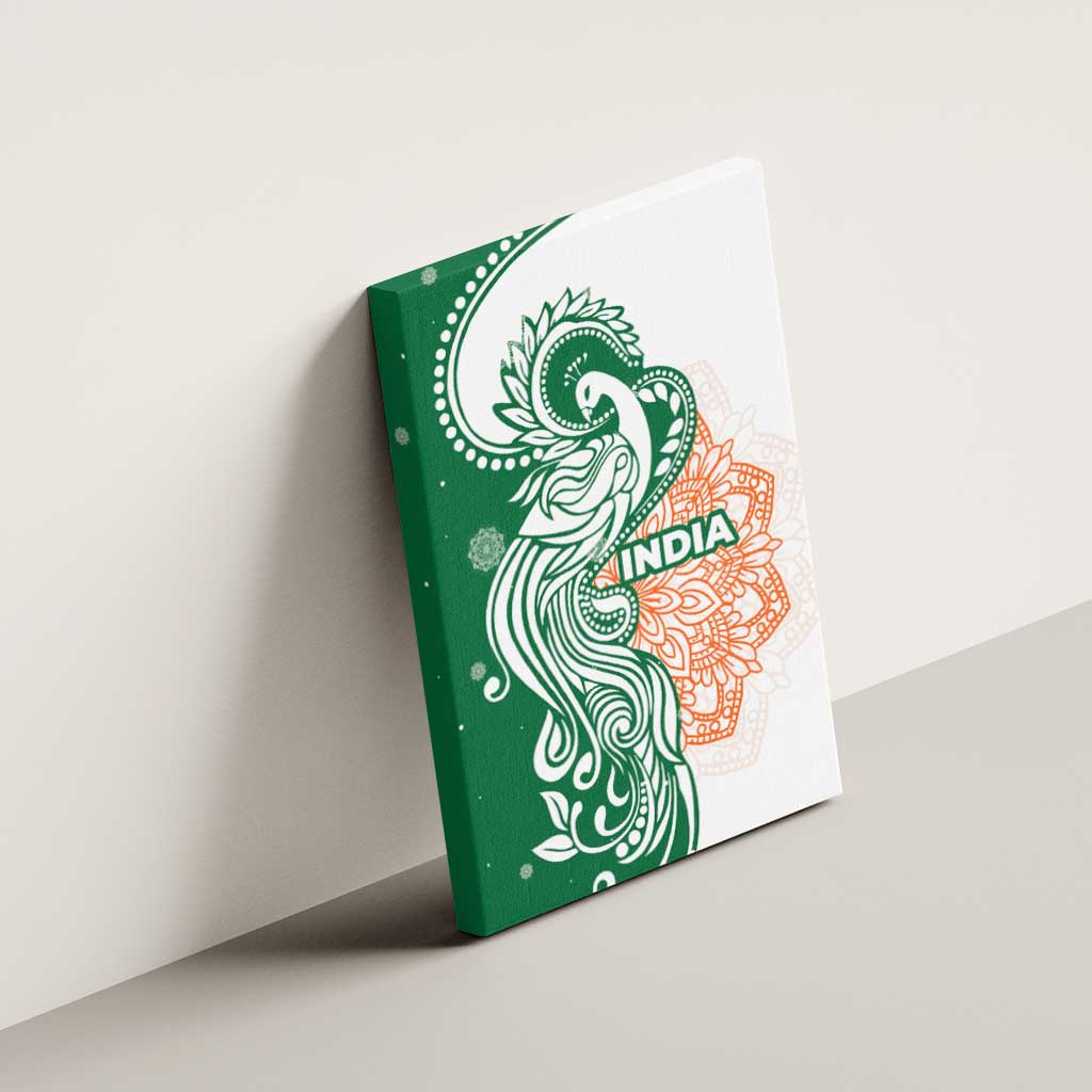 India Christmas Canvas Wall Art with Peacock Mandala Pattern and Tricolor Design - Wonder Print Shop