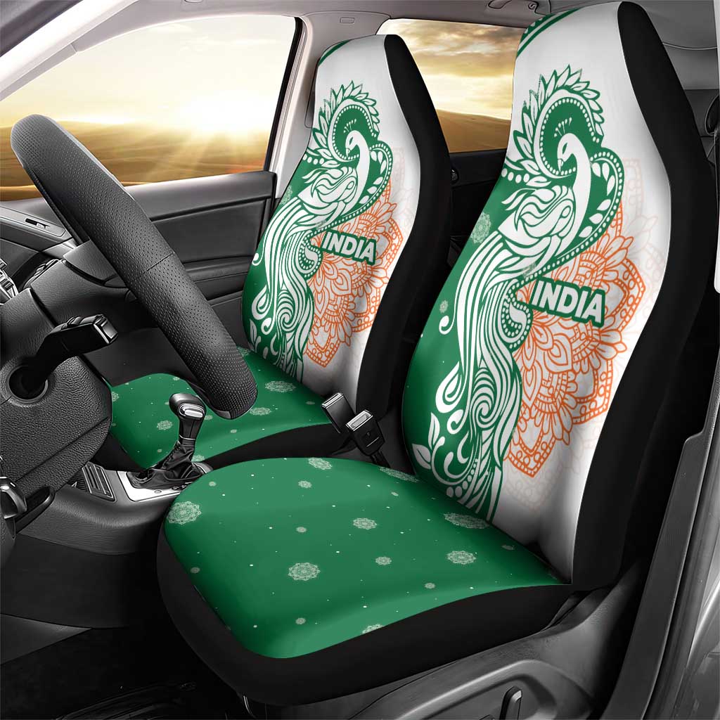 India Christmas Car Seat Cover with Peacock Mandala Pattern and Tricolor Design - Wonder Print Shop
