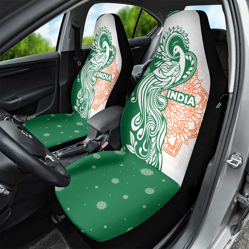 India Christmas Car Seat Cover with Peacock Mandala Pattern and Tricolor Design - Wonder Print Shop