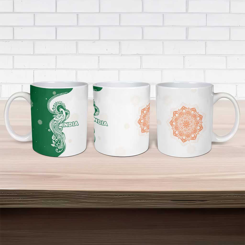 India Christmas Ceramic Mug with Peacock Mandala Pattern and Tricolor Design - Wonder Print Shop
