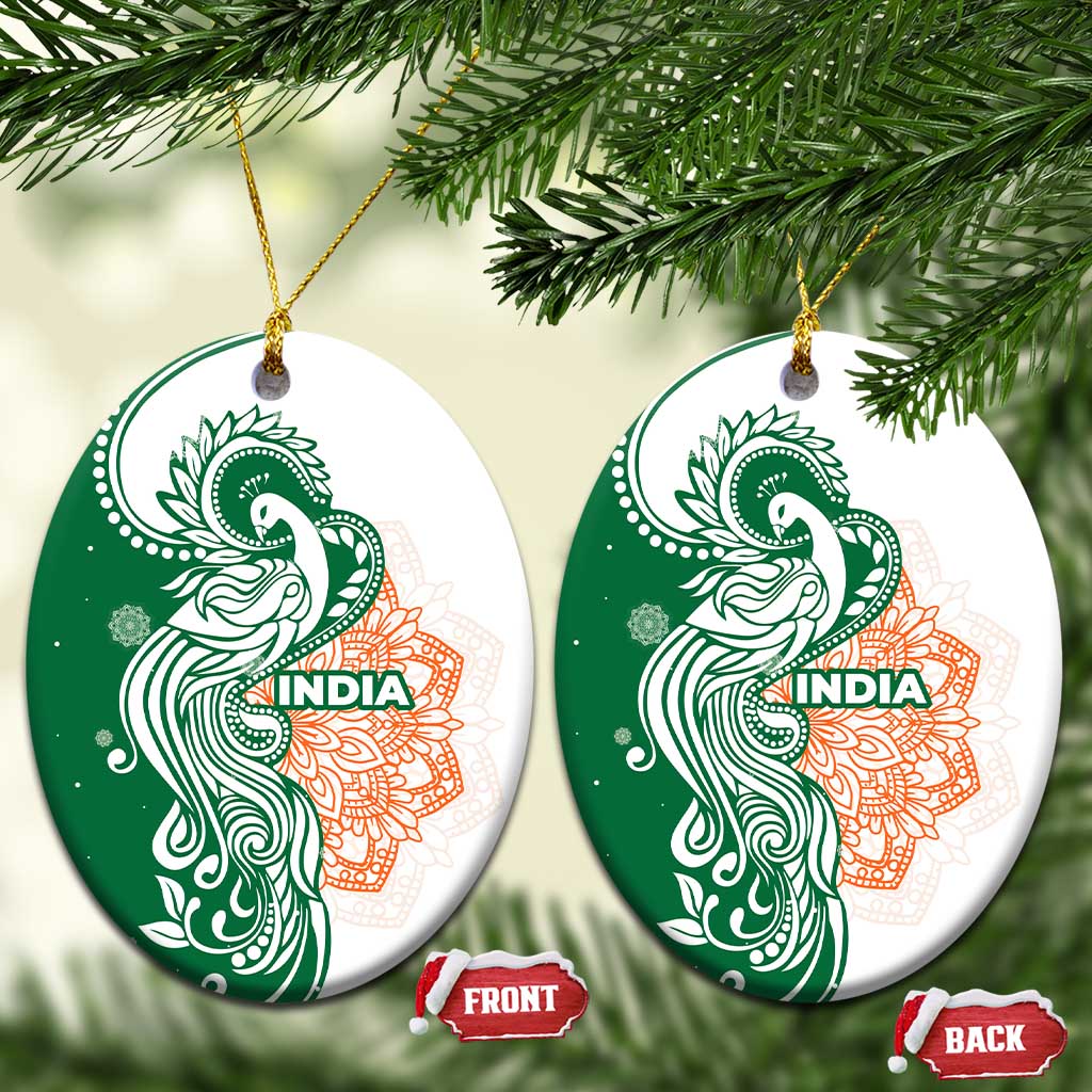 India Christmas Ceramic Ornament with Peacock Mandala Pattern and Tricolor Design - Wonder Print Shop