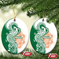India Christmas Ceramic Ornament with Peacock Mandala Pattern and Tricolor Design - Wonder Print Shop