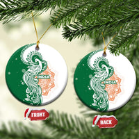 India Christmas Ceramic Ornament with Peacock Mandala Pattern and Tricolor Design - Wonder Print Shop