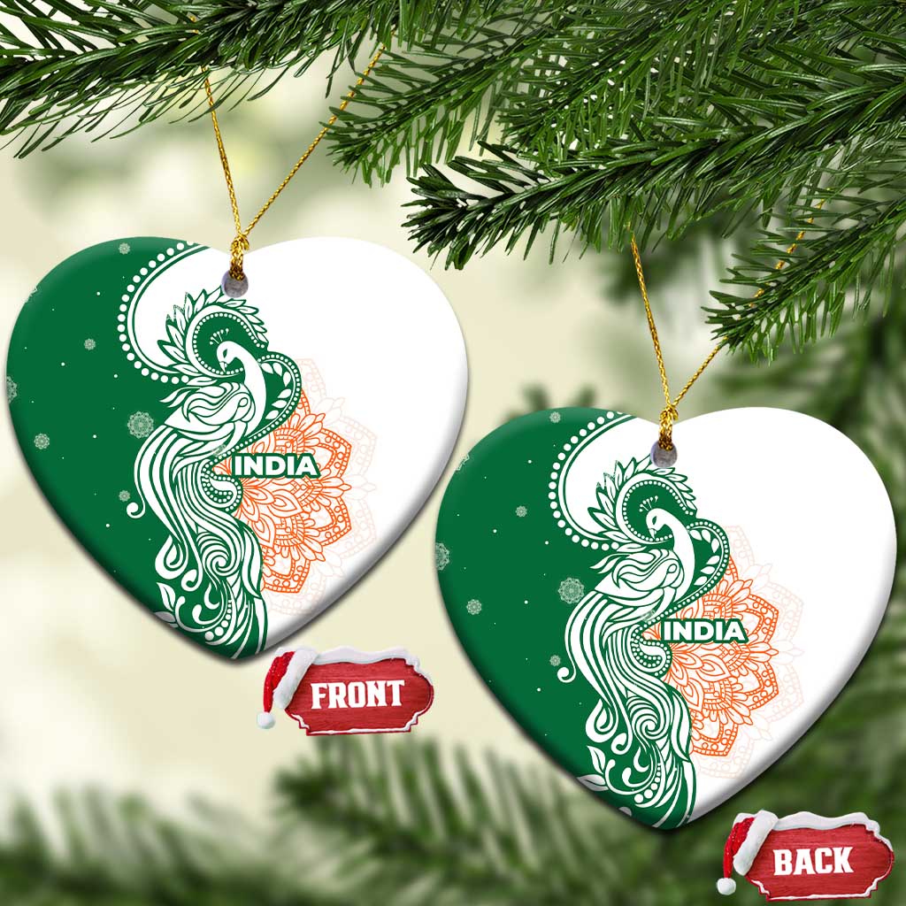India Christmas Ceramic Ornament with Peacock Mandala Pattern and Tricolor Design - Wonder Print Shop