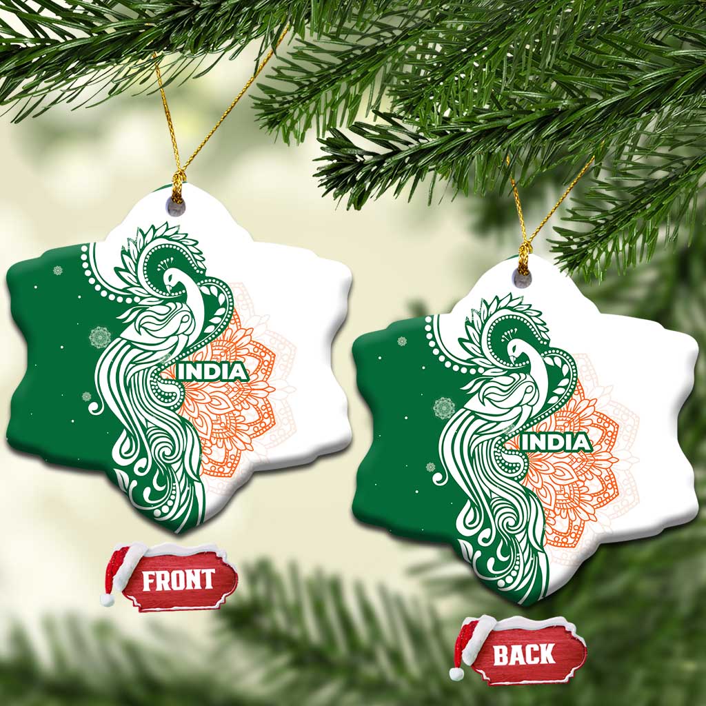 India Christmas Ceramic Ornament with Peacock Mandala Pattern and Tricolor Design - Wonder Print Shop
