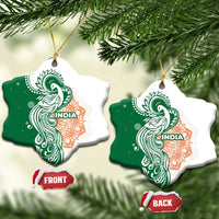India Christmas Ceramic Ornament with Peacock Mandala Pattern and Tricolor Design - Wonder Print Shop