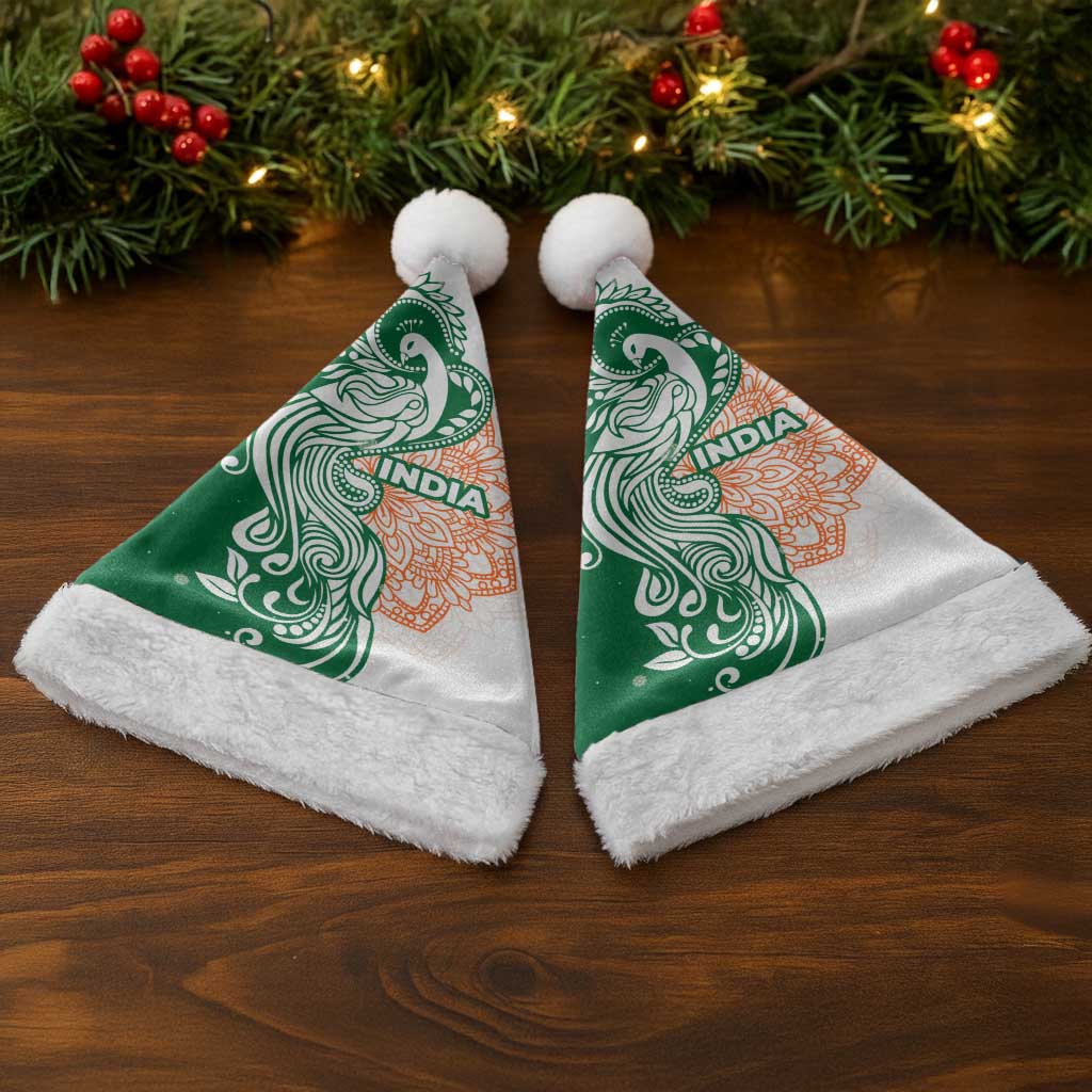 India Christmas Santa Hat with Peacock Mandala Pattern and Tricolor Design - Wonder Print Shop