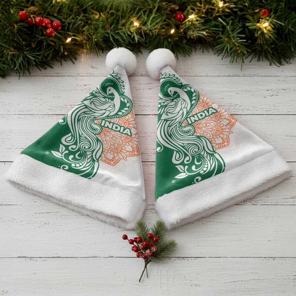 India Christmas Santa Hat with Peacock Mandala Pattern and Tricolor Design - Wonder Print Shop