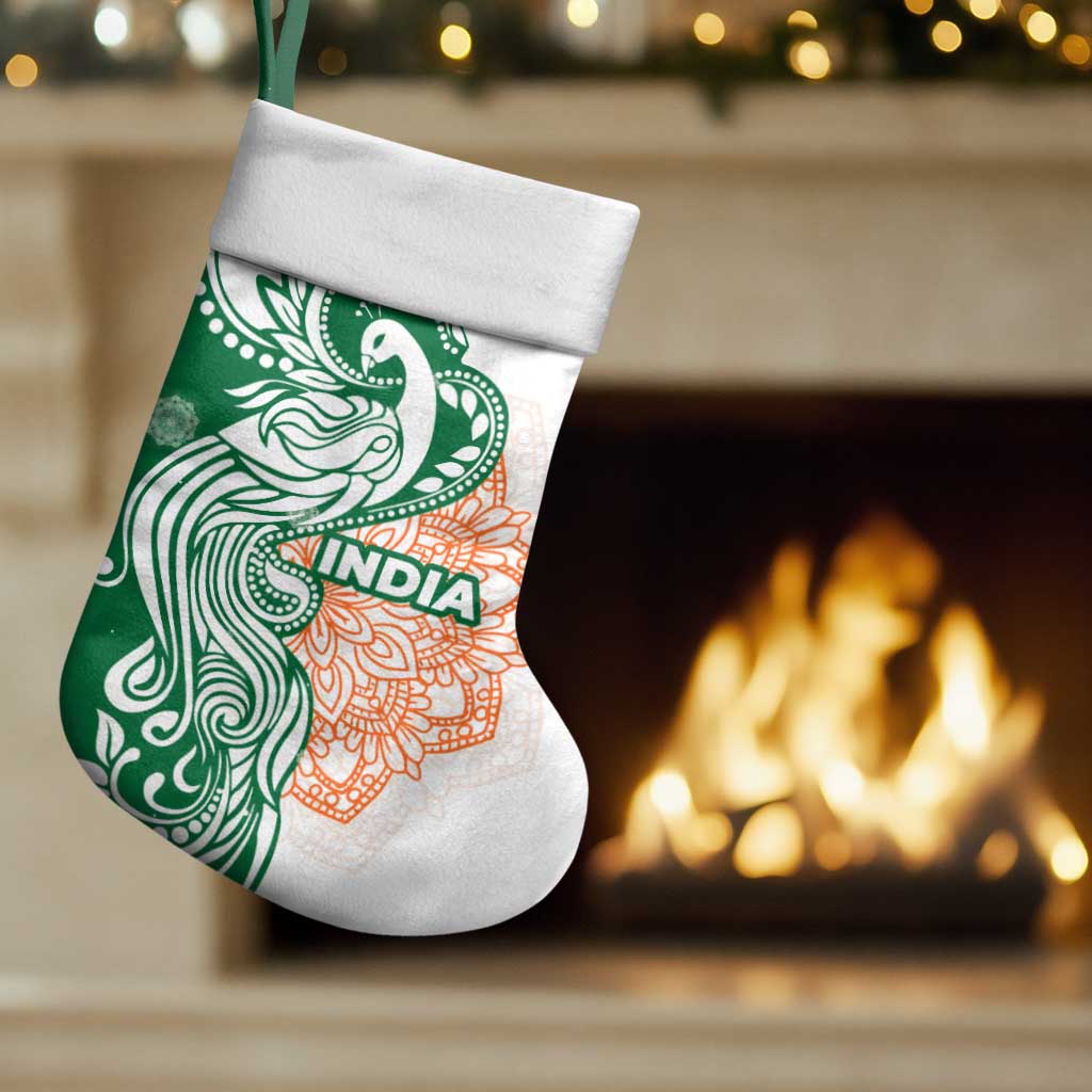 India Christmas Stocking with Peacock Mandala Pattern and Tricolor Design - Wonder Print Shop