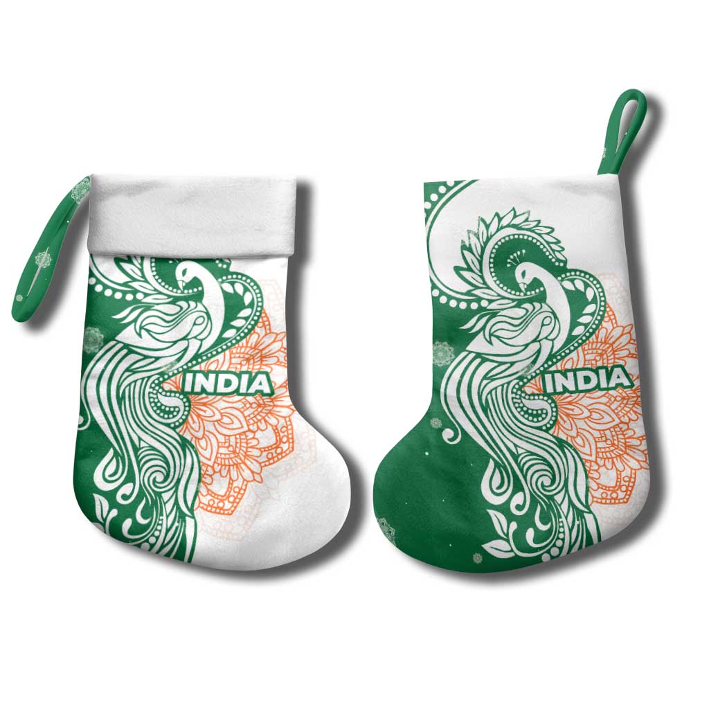 India Christmas Stocking with Peacock Mandala Pattern and Tricolor Design - Wonder Print Shop
