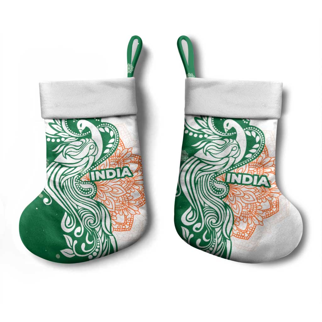 India Christmas Stocking with Peacock Mandala Pattern and Tricolor Design - Wonder Print Shop