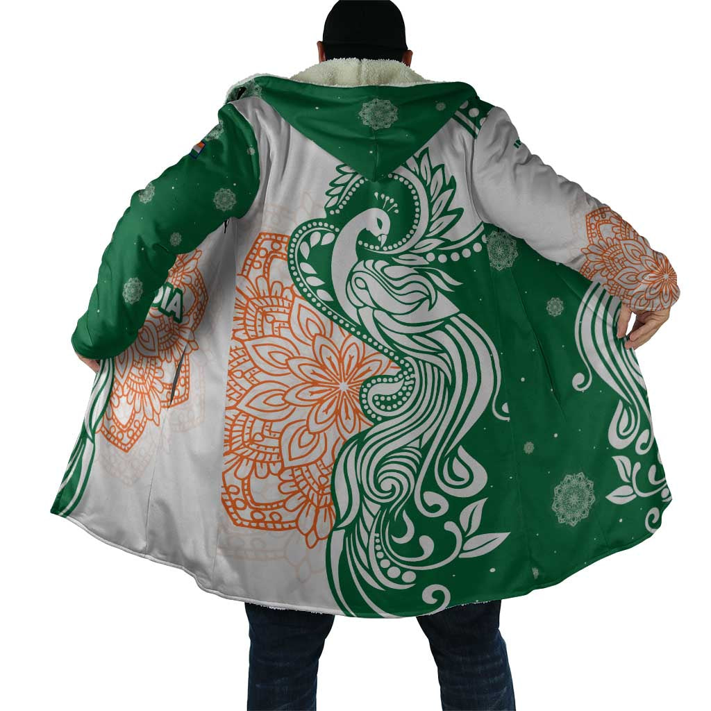 India Christmas Cloak with Peacock Mandala Pattern and Tricolor Design - Wonder Print Shop